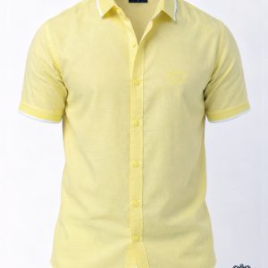 Linen Rimi Rib Style Half Shirt – Pastel Yellow