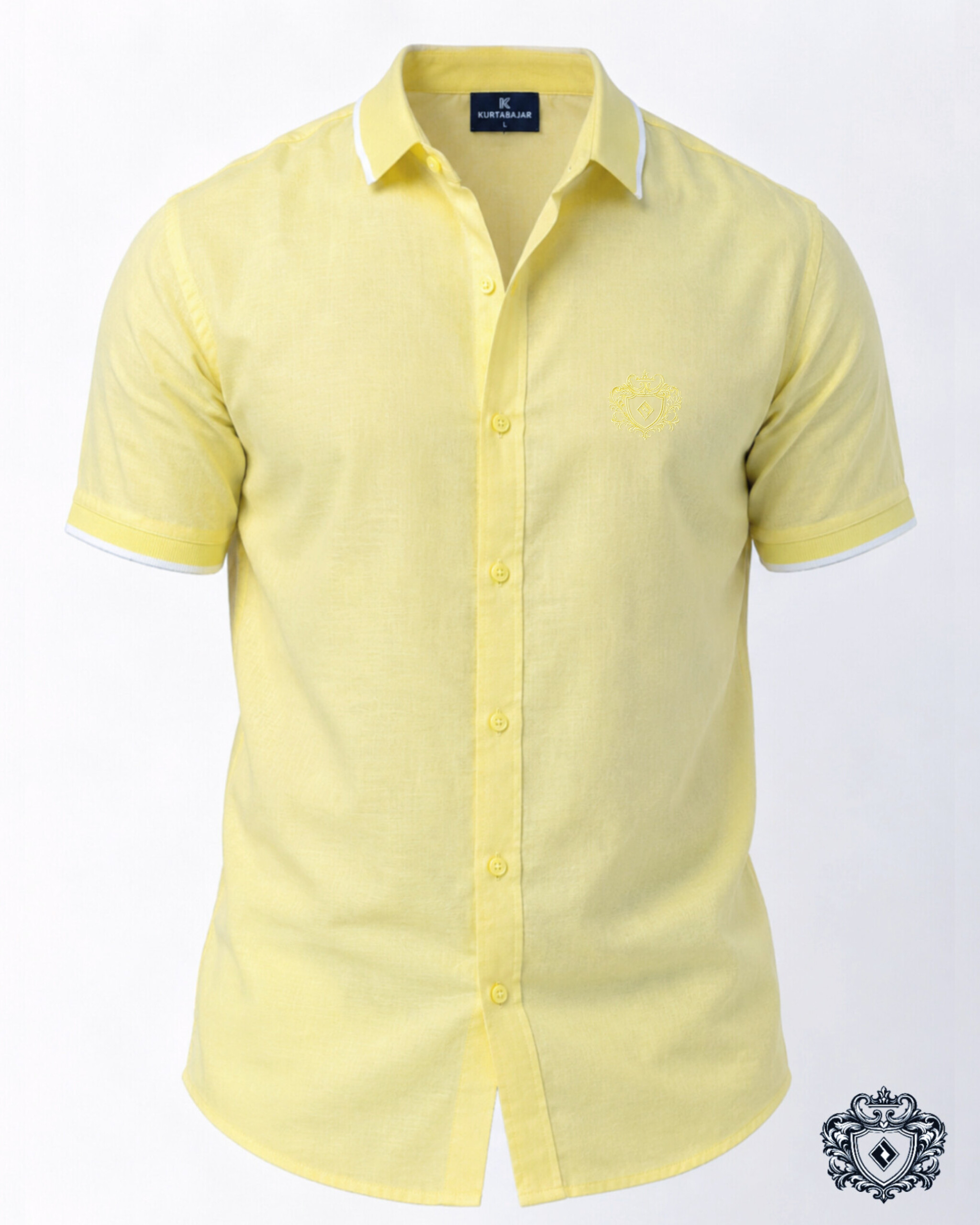 Linen Rimi Rib Style Half Shirt – Pastel Yellow