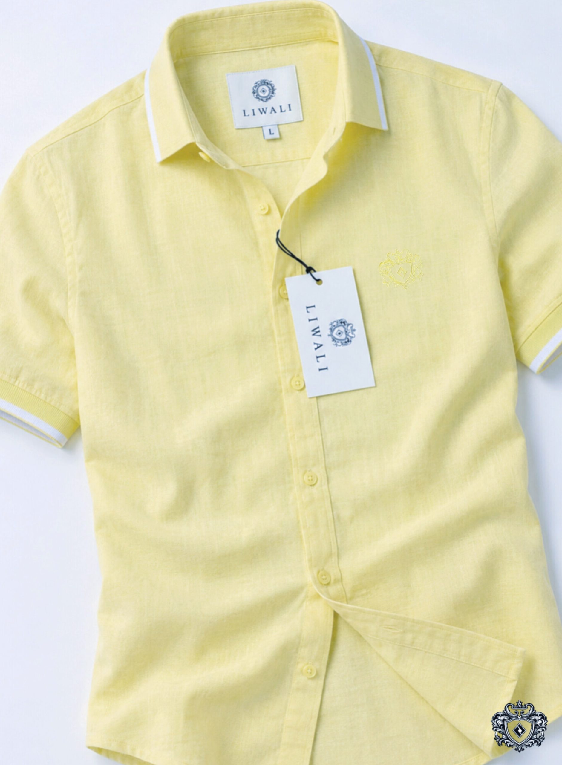 Linen Rimi Rib Style Half Shirt – Pastel Yellow - Image 4